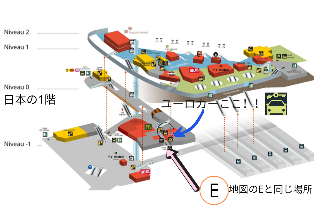 レンヌ駅ユーロカーの地図